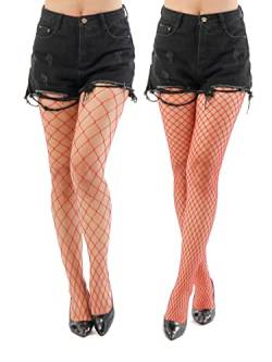 EVERSWE Sexy Elastisch Hohe Taille Strumpfhosen Netzstrümpfe Schenkelhohe Strümpfe Strumpfhosen für Damen (Red LM, L-XL) von EVERSWE