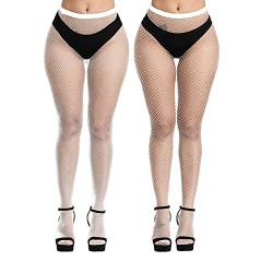 EVERSWE Sexy Elastisch Hohe Taille Strumpfhosen Netzstrümpfe Schenkelhohe Strümpfe Strumpfhosen für Damen (Weiße Smini, L-XL) von EVERSWE