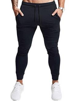 EVERWORTH Herren Jogginghose Sweatpants Herren Slim Jogger Pants Tapered Gym Running Workout Hose mit tiefen Taschen - Schwarz - X-Groß von EVERWORTH