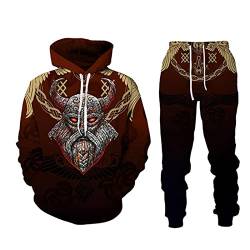 EVOHOUSE Herren Trainingsanzug zweiteiliges Set Viking Warrior 3D gedruckt Hoodie und Jogger Set Mode Sportbekleidung Set von EVOHOUSE