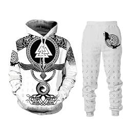 EVOHOUSE Herren Trainingsanzug zweiteiliges Set Viking Warrior 3D gedruckt Hoodie und Jogger Set Mode Sportbekleidung Set von EVOHOUSE