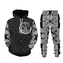 EVOHOUSE Herren Trainingsanzug zweiteiliges Set Viking Warrior 3D gedruckt Hoodie und Jogger Set Mode Sportbekleidung Set von EVOHOUSE