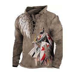 EVOHOUSE Männer Tempelritter Hoodie Retro 3D gedrucktes Sweatshirt Schnürung Outdoor Tactical T-Shirt Distressed Motorrad Rennen Tops von EVOHOUSE