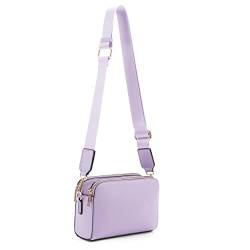 EVVE Crossbody-Taschen für Damen, trendiger Dreifach-Reißverschluss, kleine Crossbody-Kameratasche, Geldbörse mit breitem Gitarrengurt, Flieder von EVVE