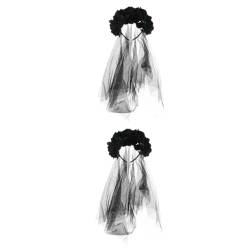 2 Stück Brautschleier Haarschmuck für Frauen, Turban-Stirnband, Tag der Toten, Blumen-Stirnband, Blumen-Kopfschmuck, Haarschmuck, Gaze-Stoff-Stirnband, Damen-Kopfbedeckung von EVXOIJMS