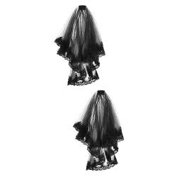 2 Stück Brautschleier-Schleifen-Stirnbänder für Damen, kurze Brautkleider, Damen-Haarschmuck, Vintage-Schwarz-Hochzeitsschleier, schwarze Spitze, Mantilla-Schleier, Haarnadel, Dam von EVXOIJMS