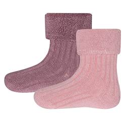 EWERS 2er-Pack Babysöckchen - Socken mit Rippstruktur für Kinder, Kleinkinder und Babys - Bio-Baumwolle, GOTS zertifiziert, MADE IN EUROPE, Altrosa/Rosa, Größe 18-19 von EWERS