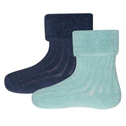 EWERS 2er-Pack Babysöckchen - Socken mit Rippstruktur für Kinder, Kleinkinder und Babys - Bio-Baumwolle, GOTS zertifiziert, MADE IN EUROPE, Blau/Hellblau, Größe 19-22 von EWERS