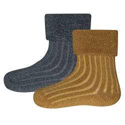 EWERS 2er-Pack Babysöckchen - Socken mit Rippstruktur für Kinder, Kleinkinder und Babys - Bio-Baumwolle, GOTS zertifiziert, MADE IN EUROPE, Grau/Braun, Größe 18-19 von EWERS