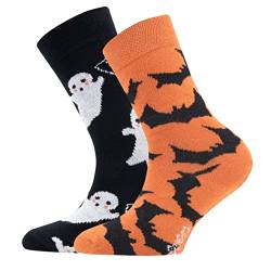 EWERS 2er-Pack Halloween Socken für Kinder, 2 Paar Kindersocken mit Fledermaus/Gespenst-Motiv, Baumwolle, MADE IN GERMANY, Größe 43-45 von EWERS