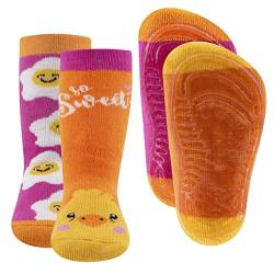 EWERS 2er-Pack Stoppersocken mit Motiv Küken & Ei, Socken mit Antirutschsohle für Mädchen, Anti-Rutsch-Socken mit Gummisohle, MADE IN GERMANY, 2 Paar rutschfeste Kindersocken, Größe 27-28 von EWERS