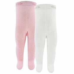 EWERS 2er-Pack THERMO Babystrumpfhose/Kinderstrumpfhose Uni, 2 Strumpfhosen aus Baumwolle mit Innenplüsch und Komfortbündchen, Hellrosa/Beige, Größe 56 von EWERS