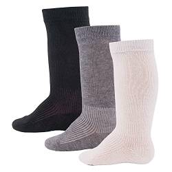 EWERS 3er-Pack Basic-Kniestrümpfe, mehrfarbige Uni-Socken für Mädchen und Jungen, Baumwolle, MADE IN EUROPE, Mädchensocken Jungensocken Kindersocken, Größe 19-22, schwarz/grau/weiß von EWERS