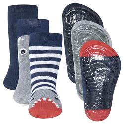 EWERS 3er-Pack Haifisch Stoppersocken SoftStep, Socken mit Antirutschsohle für Jungen, Anti-Rutsch-Socken mit Gummisohle, MADE IN GERMANY, 3 Paar rutschfeste Kindersocken für Jungs, Größe 23-24 von EWERS