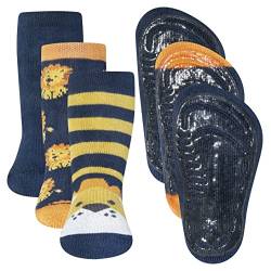 EWERS 3er-Pack Löwe Stoppersocken SoftStep, Socken mit Antirutschsohle für Jungen, Anti-Rutsch-Socken mit Gummisohle, MADE IN GERMANY, 3 Paar rutschfeste Kindersocken für Jungs, Größe 19-20 von EWERS