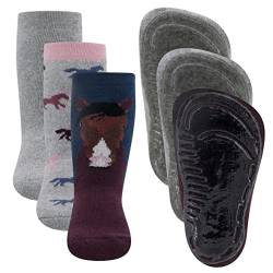 EWERS 3er-Pack Pferd Stoppersocken SoftStep, Socken mit Antirutschsohle für Mädchen, Anti-Rutsch-Socken mit Gummisohle, MADE IN GERMANY, 3 Paar rutschfeste Kindersocken, Größe 21-22 von EWERS