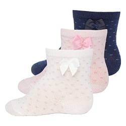 EWERS 3er-Pack Pünktchen mit Schleife, mehrfarbige Punkte-Socken für Mädchen und Jungen, Baumwolle, MADE IN EUROPE, Mädchensocken Jungensocken Kindersocken, Größe 18-19 beige/rosa/dunkelblau von EWERS