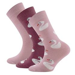 EWERS 3er-Pack Socken Schwan, Kindersocken für Mädchen, Baumwolle, MADE IN GERMANY, 3 Paar Mädchensocken, Größe 23-26 von EWERS