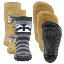 EWERS 3er-Pack Waschbär Stoppersocken SoftStep, Socken mit Antirutschsohle für Jungen und Mädchen, Anti-Rutsch-Socken mit Gummisohle, MADE IN GERMANY, 3 Paar rutschfeste Kindersocken, Größe 21-22 von EWERS