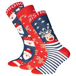 EWERS 3er Pack Weihnachtssocken Rentier Lebkuchen Weihnachtsmann MADE IN GERMANY Socken Mädchensocken Jungensocken Damensocken Herrensocken von EWERS