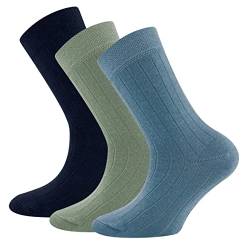 EWERS Retro-Chic Socken 3er-Pack Rippe für Kinder - Klassische Rippstruktur, trendige Farben und optimale Passform - Made in Germany - Dunkelblau/Grün/Blau, Größe 31-34 von EWERS