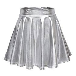 Damen Metallic Mini Faltenrock Karneval Festlich Glitter Rock Dehnbare Hohe Taille Skater Skirts Damen Metallischer Faltenrock Mini Skater Rock von EWFAS