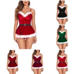 EWFAS Damen Dessous Set Weinachten Spitze Negligee Chrismas Lingerie Reizwäsche Nachtwäsche Santa Kleid Weihnachts Damen Dessous Zweiteiliges von EWFAS