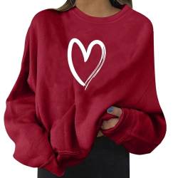 EWFAS Damen Herzmuster Sweatshirt Langarmshirt Herzdruck Pullover Herbst Winter Bluse Tops Oberteile Locker Casual Oberteil Sport Streetwear Sweatshirts ohne Kapuze Bluse Tops von EWFAS