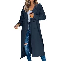 EWFAS Damen Mantel Trenchcoat,Elegant Schwarz Umlegekragen Wollmantel Zweireihiger Longsleeve Große Größen Winddichter Lang Winter Einfarbige Wintermantel von EWFAS