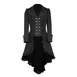 EWFAS Gothic Mantel Damen Steampunk Damen Jacke Mittelalter Kostüm Damen Frack Gehrock Smoking Steam Punk Gotisch Unregelmäßiger Saum Mittelalterlich Kleidung Karneval Kostüm Gothic Mantel von EWFAS