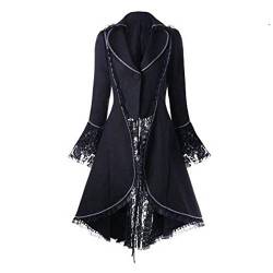 EWFAS Gothic Mantel Damen Steampunk Damen Jacke Mittelalter Kostüm Damen Frack Gehrock Smoking Steam Punk Gotisch Unregelmäßiger Saum Mittelalterlich Kleidung Karneval Kostüm Gothic Mantel von EWFAS