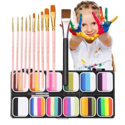 EWFAS Schminkset für Kinder, Schminkpalette,12 Farben professionelle Körperkunst-Malpalette - Waschbares Regenbogenfarben-Farbset für Gesicht und Körper, einfach aufzutragen und zu entfernen von EWFAS