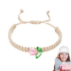 EWFAS Schnurarmband,Blumenarmband - String Flower Tulpe Gewebte Armbänder | Verstellbares Bohemian-Armband mit Perlen für Teenager-Mädchen von EWFAS