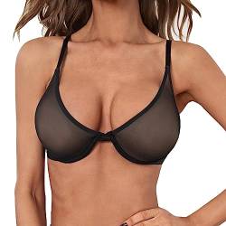 Sexy Durchsichtiger Nicht-Wattierter BHS Ungefüttert Bügel Spitze Mesh Ultra Dünner transparenter Bralette Damen Unwattierter Bügel BH Transparent Sexy Mesh BH von EWFAS