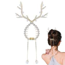 Weihnachts-Haarklammer | Strass Quaste Pferdeschwanz Haarspange | Rentiergeweih Haarspangen | Rentiergeweih Haarspangen | Haarnadel mit Strassschnalle | Runde Haarspange für Dutts für Mädchen Frauen von EWFAS