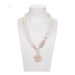 EWYOTUAL Mode-Accessoires Schmucksachen 21inch natürlicher weißer runder Muschel-Perlen-Halsketten-Blumen-Anhänger erfüllen von EWYOTUAL