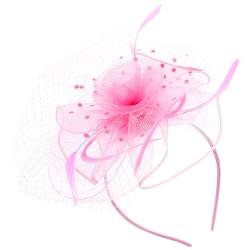 EXCEART Fascinator Hut Haarreif Teeparty Hut Stirnband Damen Haarschmuck mit Feder Mesh Blumen Elegant Kopfschmuck für Hochzeit Braut Nachmittagstee Party Kostüm Requisiten Rosa von EXCEART