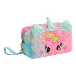 EXCEART Federmäppchen Einhorn Plüsch-Kosmetiktasche Kleine Schminktasche Stifttasche Make-up-zubehör Kulturbeutel Outdoor-Kosmetiktasche Plüsch-briefpapierbeutel Mädchen Bleistift Draussen von EXCEART