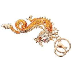 EXCEART Golddekor Drachen-Schlüsselanhänger Feng Shui 2024 Funkelnder Drache-Schlüsselanhänger Jahr Des Drachen Amulett-Schlüsselanhänger Strass-Drachen-Tier-Accessoires Geschenk von EXCEART