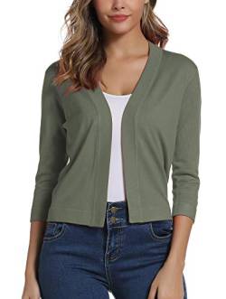 Damen 3/4 Ärmel Open Front Bolero Strickjacke Shrug Solid Cardigan Top (L, Helles Olivgrün) von EXCHIC