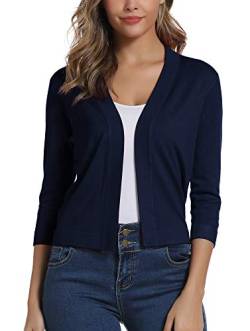 Damen 3/4 Ärmel Open Front Bolero Strickjacke Shrug Solid Cardigan Top (L, Marine Blau) von EXCHIC