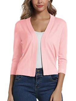 Damen 3/4 Ärmel Open Front Bolero Strickjacke Shrug Solid Cardigan Top (L, Rosa) von EXCHIC