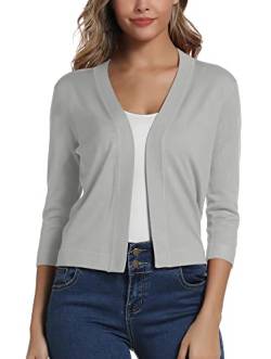 Damen 3/4 Ärmel Open Front Bolero Strickjacke Shrug Solid Cardigan Top (M, Hell Grau) von EXCHIC