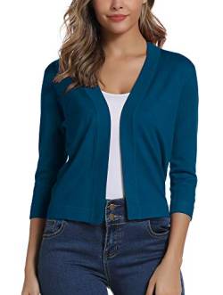 Damen 3/4 Ärmel Open Front Bolero Strickjacke Shrug Solid Cardigan Top (M, Indigo Blau) von EXCHIC