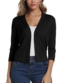 Damen 3/4 Ärmel Open Front Bolero Strickjacke Shrug Solid Cardigan Top (M, Schwarz) von EXCHIC