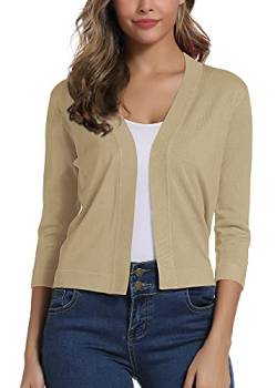 Damen 3/4 Ärmel Open Front Bolero Strickjacke Shrug Solid Cardigan Top (S, Aprikose) von EXCHIC