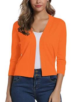 Damen 3/4 Ärmel Open Front Bolero Strickjacke Shrug Solid Cardigan Top (S, Orange) von EXCHIC