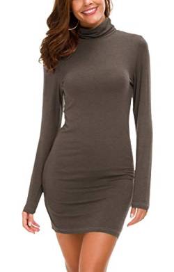 Damen Bodycon Kleid Rollkragen Langarm Basic T-Shirt Kleid (M, Schokolade) von EXCHIC