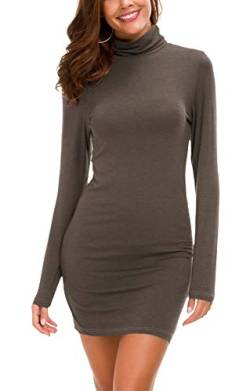 Damen Bodycon Kleid Rollkragen Langarm Basic T-Shirt Kleid (XL, Schokolade) von EXCHIC
