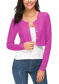 Damen Cropped Bolero Cardigan Button Down O-Neck Gestrickte Shrug Pullover, Rose, Klein von EXCHIC